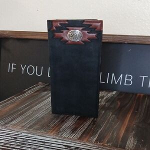 Resistol Black and Brown Patina Full-Grain Leather Slim Long Bi-fold Wallet